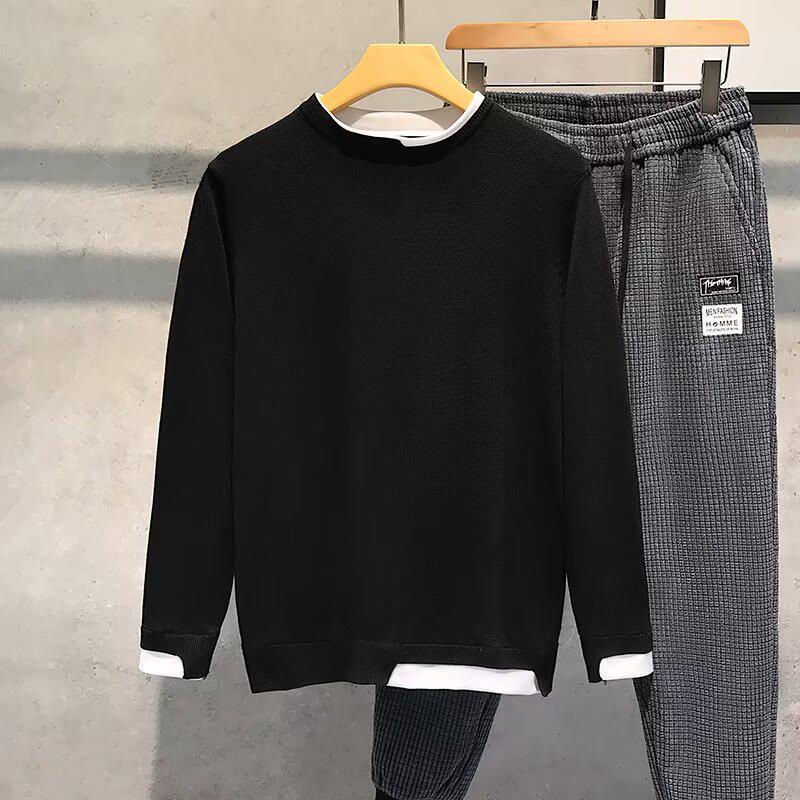 Men's Trendy Long-Sleeve Knit Top - Autumn/Winter 2025 (Fake Two-Piece Style)