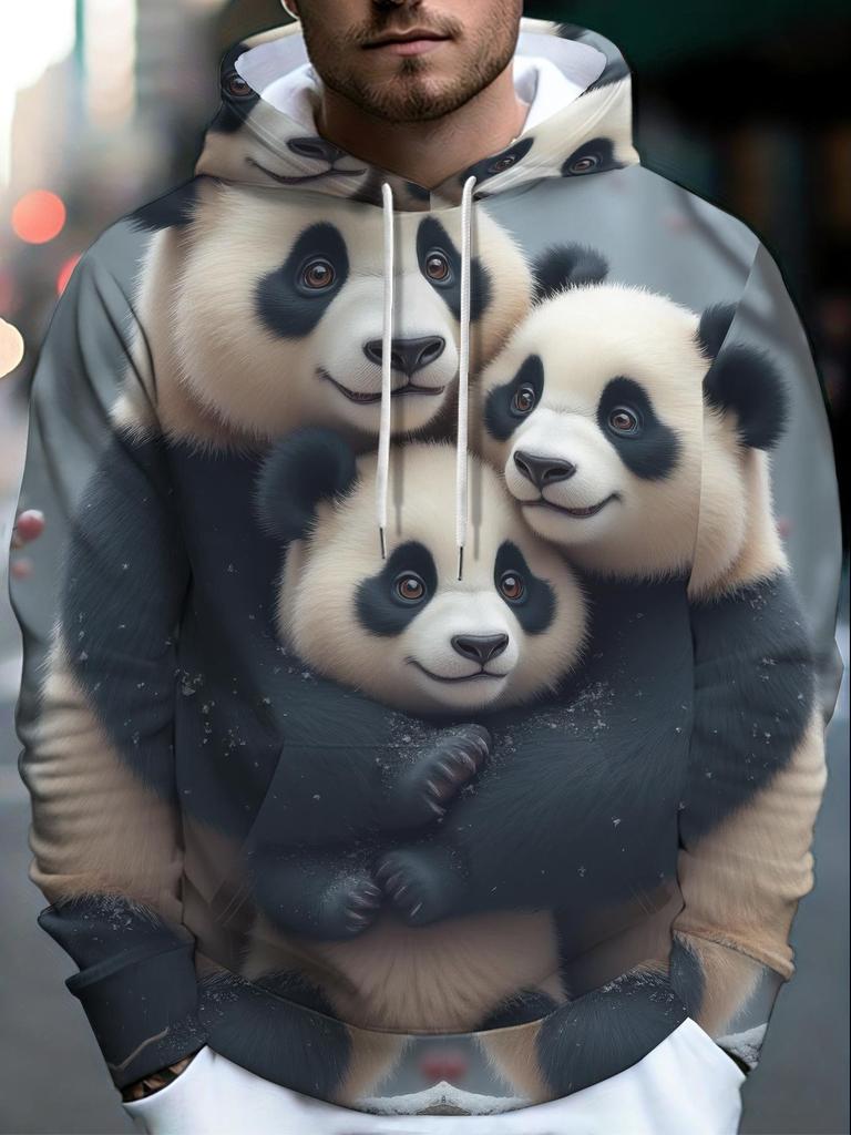 This Men'S Trendy Hooded Sweatshirt Combines Sporty Leisure with Street Style, Featuring a High-Quality Panda Print. It Offers a Casual And
