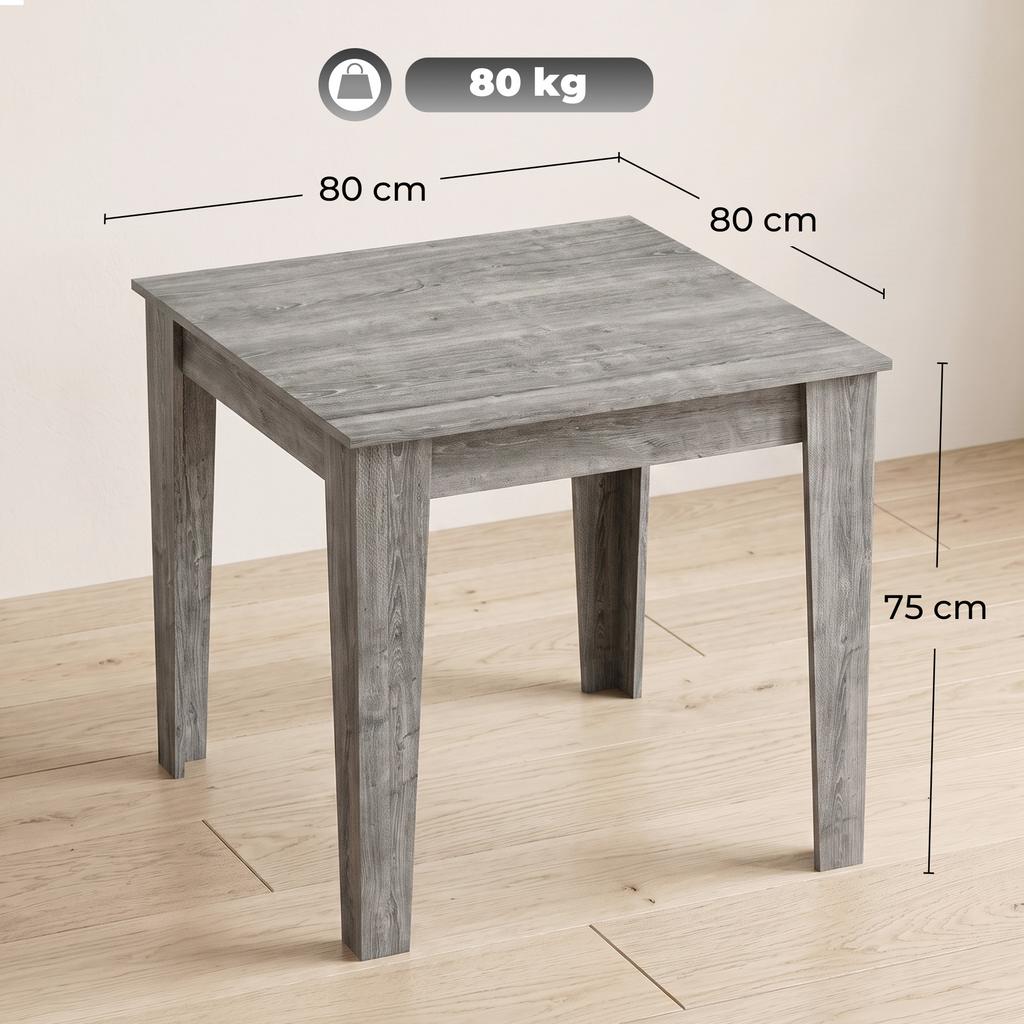 Dining Table for 4, 80L x 80W x 75Hcm, Modern Square Kitchen Table with Wood Effect Tabletop, Grey Wood Effect