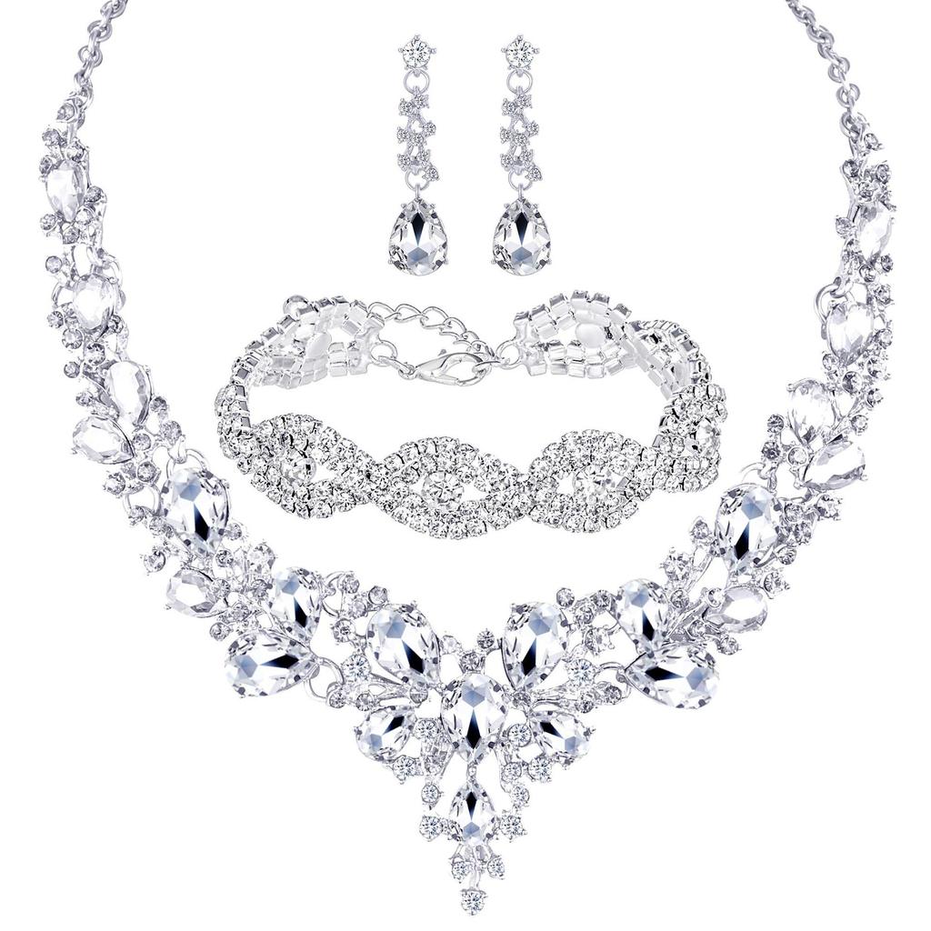 Fashion Jewelry Set With Water Diamond Geometric Necklace And Earrings For Women