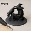 Stable Base Witch Ornament 3D Printed Ornament, with Matte Black Figurine, Frosted Paint Gothic Style Resin Sculpture for Halloween Party