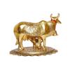 Gold Plated Kamdhenu Cow with Calf Metal Statue for Good Luck Feng Shui & Vastu Showpiece As Table Top Religious Idol