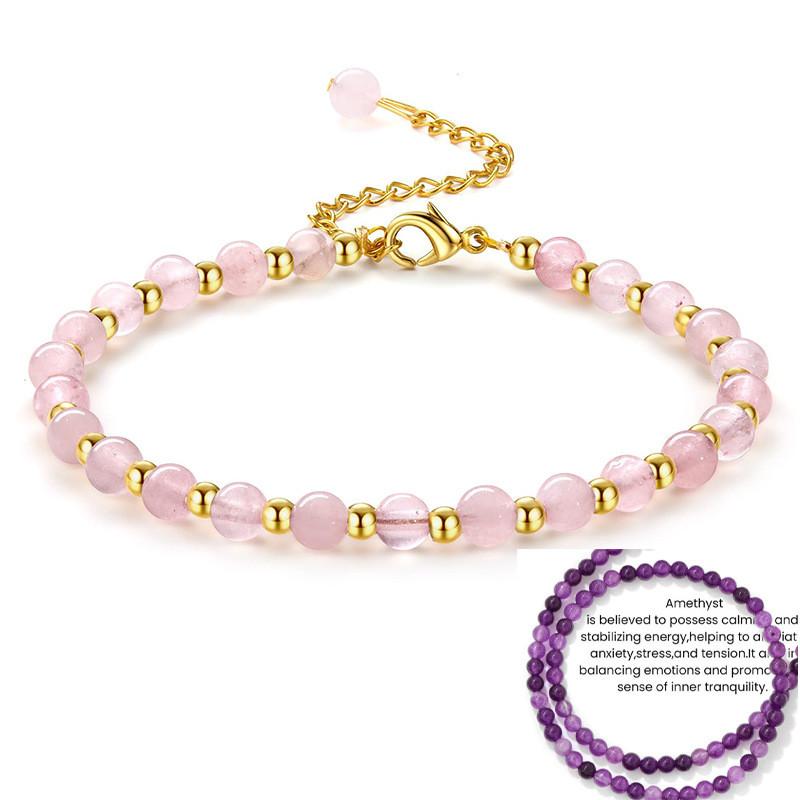 Geometric Pink Crystal Beaded Bracelet With Adjustable Gold Chain For Women Jewelry Gift