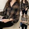 Lapel Batwing Long Sleeve Buttons Placket Women Shirt Classic Plaid Print Casual Thin Shirt Blouse Female Clothing