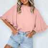 Women's Fashion Round Neck Blouse Half Sleeve Shirt with Ruffle Trim Casual Top for Daily Wear Lightweight and Comfortable Design