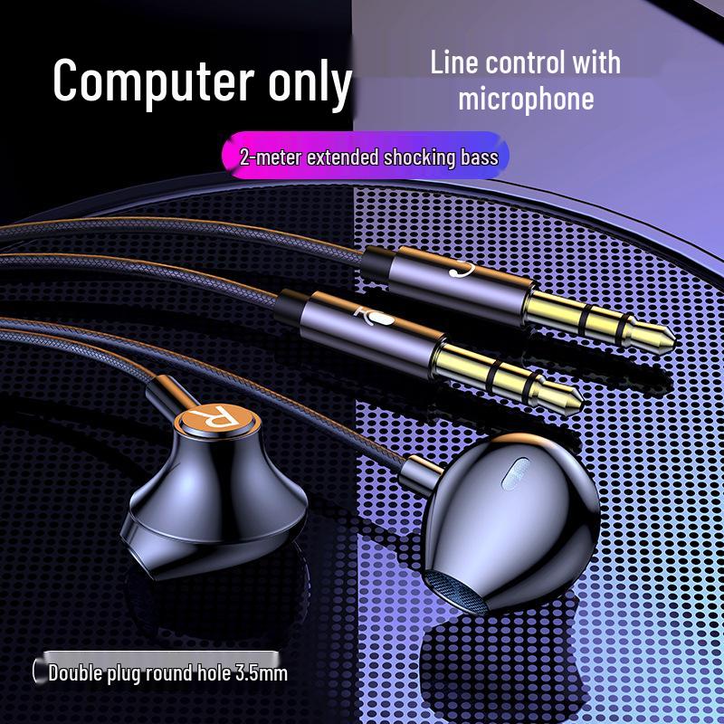 Dual Plug Wired Computer Headset with In-Line Mic, Semi-In-Ear Design, Comfortable Long Wear, Superior Sound Quality