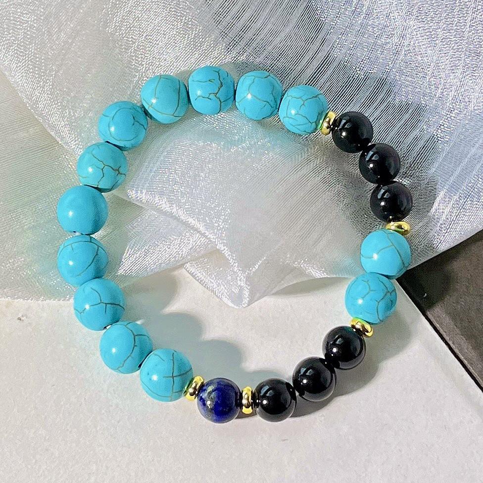 New Year S Red Natural Black Agate Lapis Lazuli Imitation Turquoise Bracelet Bracelet.