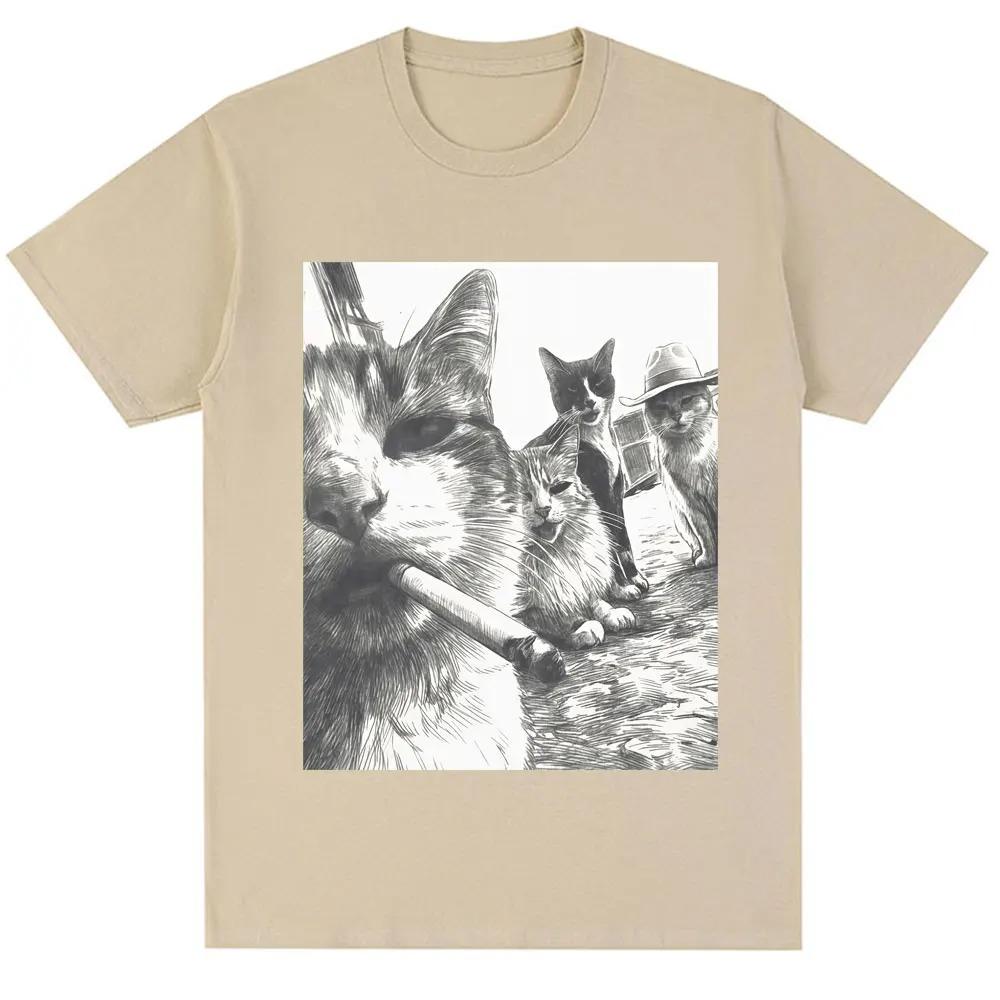 T-shirt Graphique Vintage Chat Fumeur Meme Unisexe Tendance Humoristique Oversize 100% Coton Casual Streetwear T-shirts