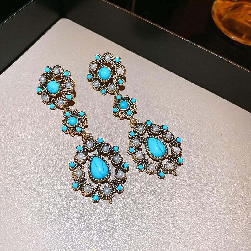 Cercei Medievali Vintage Argintiu Ac Picurând Ulei Romb Cercei Retro Stil Curte Cercei Exquiși Cercei Lux Light High-end