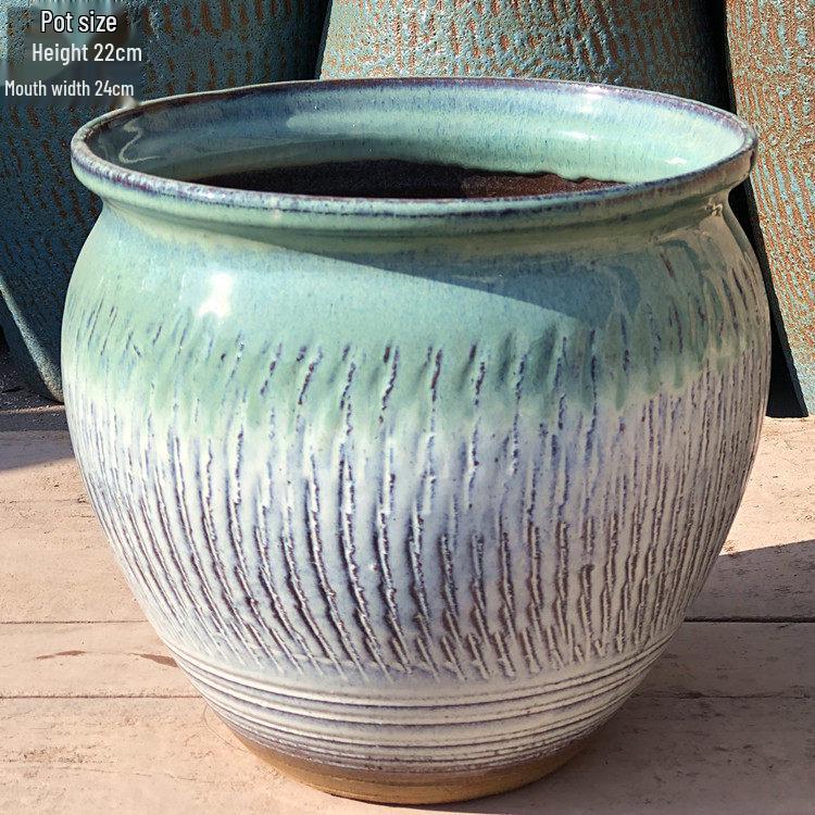 Handmade Coarse Ceramic Succulent Pot - Large Clivia Planter with Wide Opening