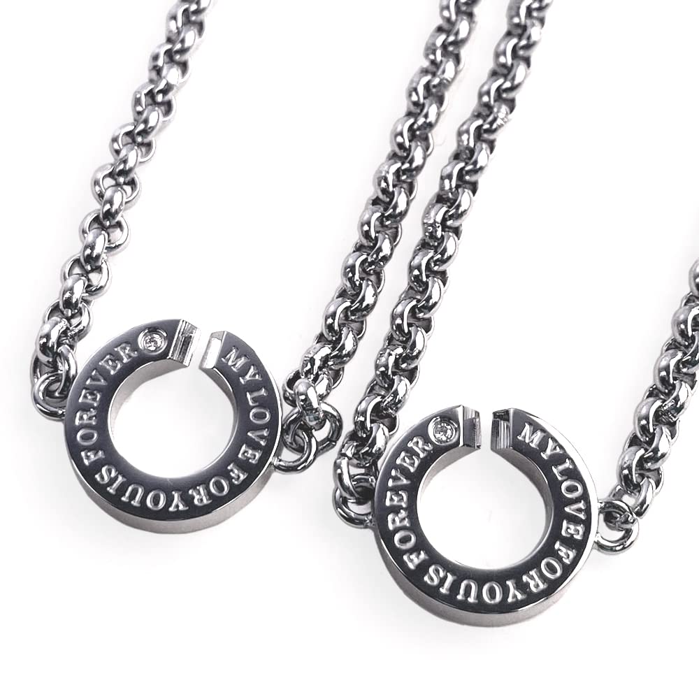 Zwei Paar Fußkettchen mit Teddy aus chirurgischem Edelstahl und Paar Accessoire Diamant [Close Me] Bär, Stahl, Gravur, Herren Damen Set,