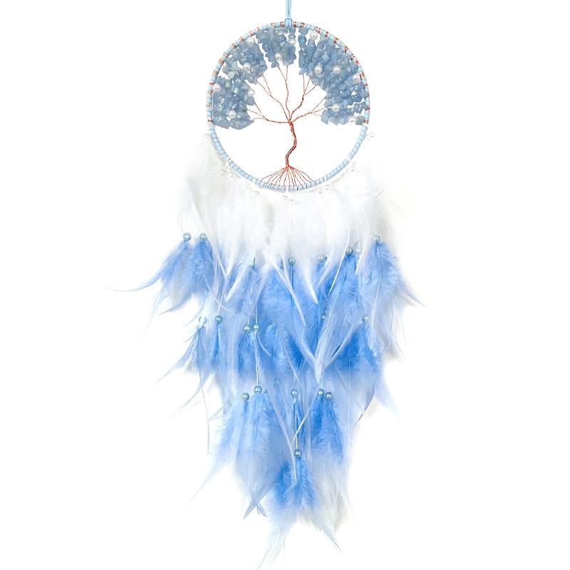 3 Colors Dream Catcher Crystal Stone Wind Chime Boho Hand-woven Feathers Bedroom Hanging Ornaments Festival Gift Home Decoration