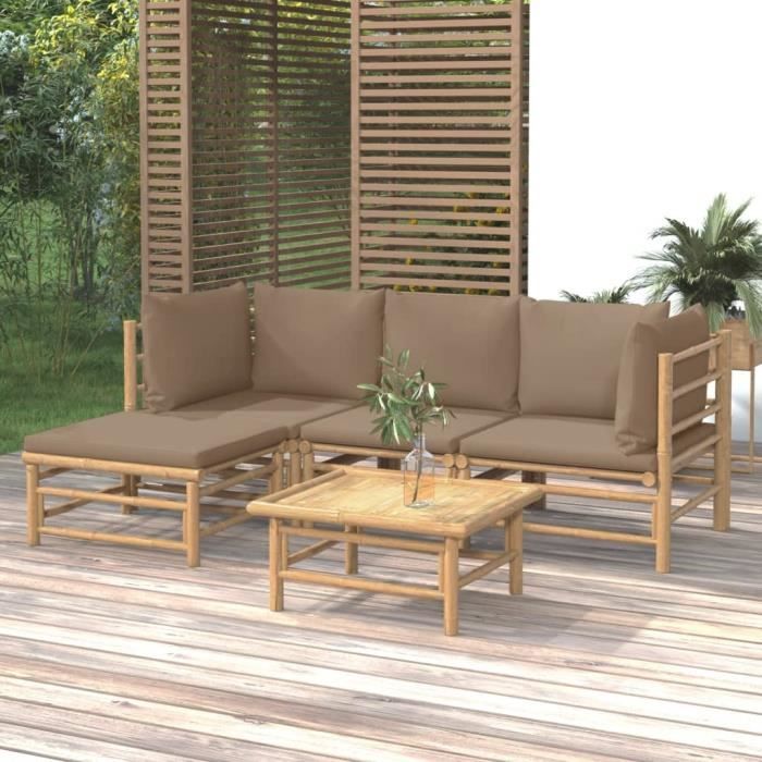 VidaXL Salon de jardin 5 pcs avec coussins taupe bambou 3155114