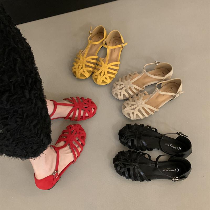 Fashion Bailamos Summer Brand Women Sandals Soft Flat Heel Dress Slingback Shoes Fashion Narrow Band Ladies Close Toe Sandal Shoes Mujer