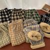 Winter Thick Plaid Pants Women Korean Fashion Warm Loose Wide Leg Trousers Student Y2K Causal High Waist Pants Outwear