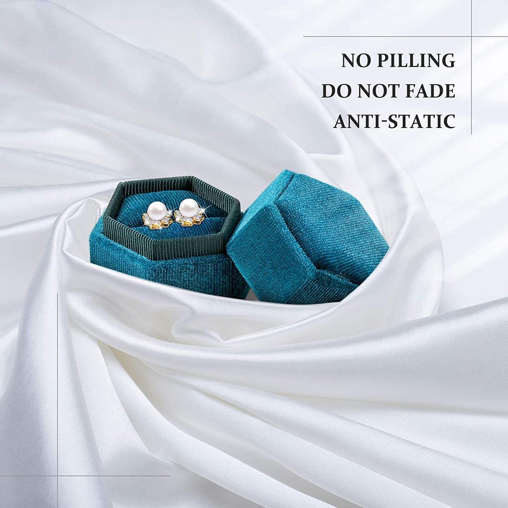 Hexagon Velvet Ring Box with Detachable Lid Earings Heirlooms Holder for Proposal Engagement Wedding Ceremony Proposals