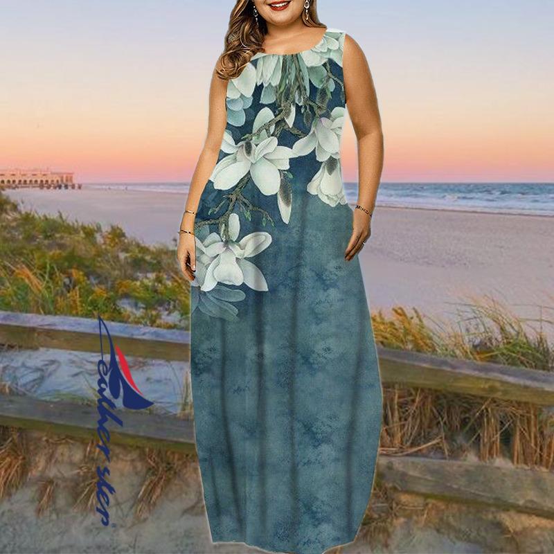 Plus Size Summer Women s Sexy Dress Holiday Female Dress Ink Floral Print Boho Elegant Casual Miss Dresses L
