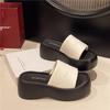 Retro Black One-word Thick-soled Slippers Women's Summer Wear 2025 New Heightened Anti-skid Shit Sandals