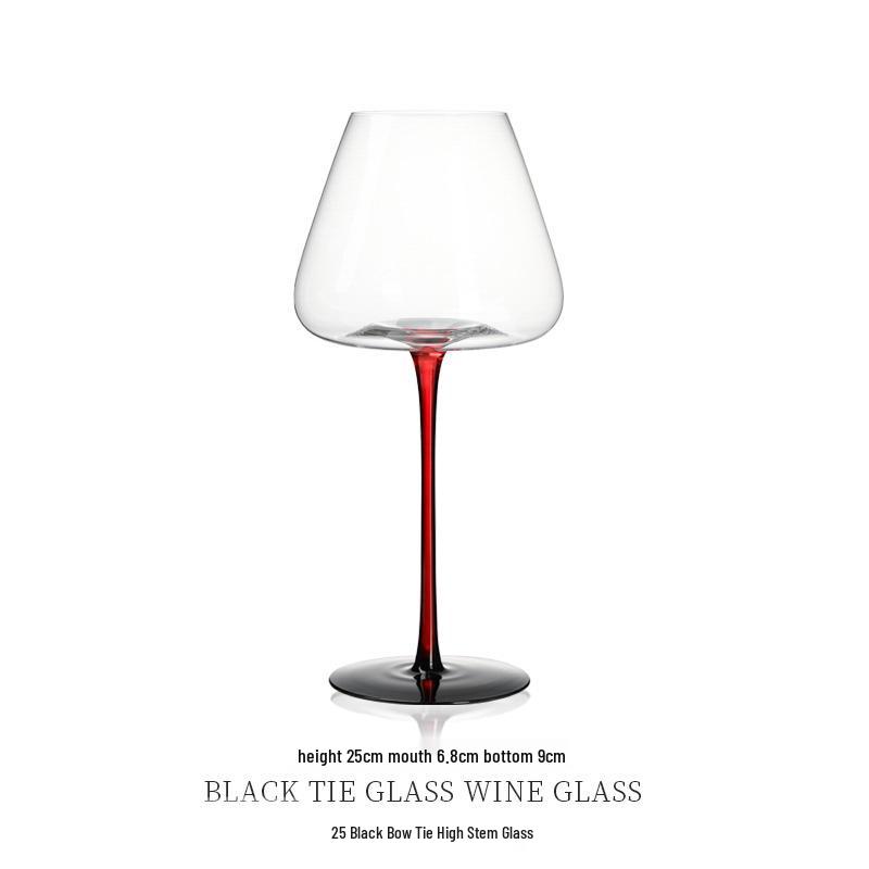 Burgundy Red Wine Glass with Black Base - Crystal Champagne, Concave Bottom, Tall Stem for Home Use