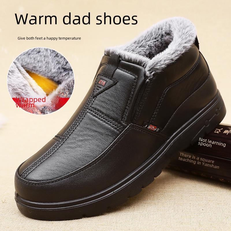 Winter Men's Warm Cotton Shoes: Velvet-Lined, Waterproof, Non-Slip Boots for Middle-Aged & Elderly
