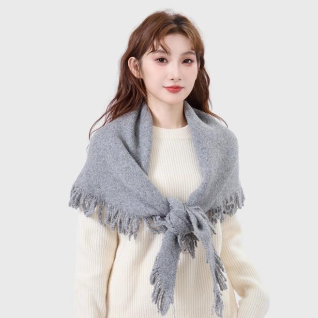 Dreieckiger Damenschal aus Wollmischung: Gestrickter, multifunktionaler, warmer Schal/Umhang für Herbst/Winter