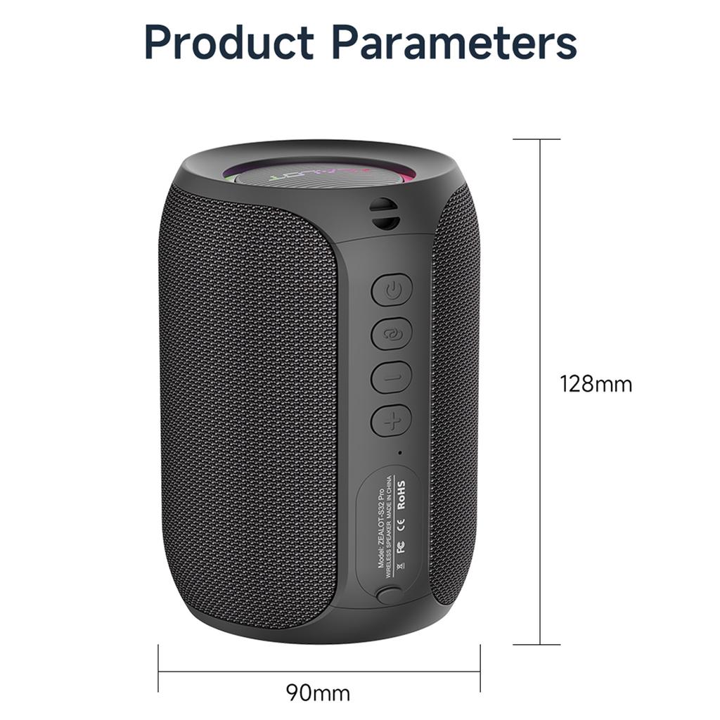 ZEALOT S32Pro Portable Wireless Speaker with BT 5.2 Technology IPX5 Waterproof Speakers HiFi Sound MIC AUX TF Card USB Outdoor Wireless Speaker Long