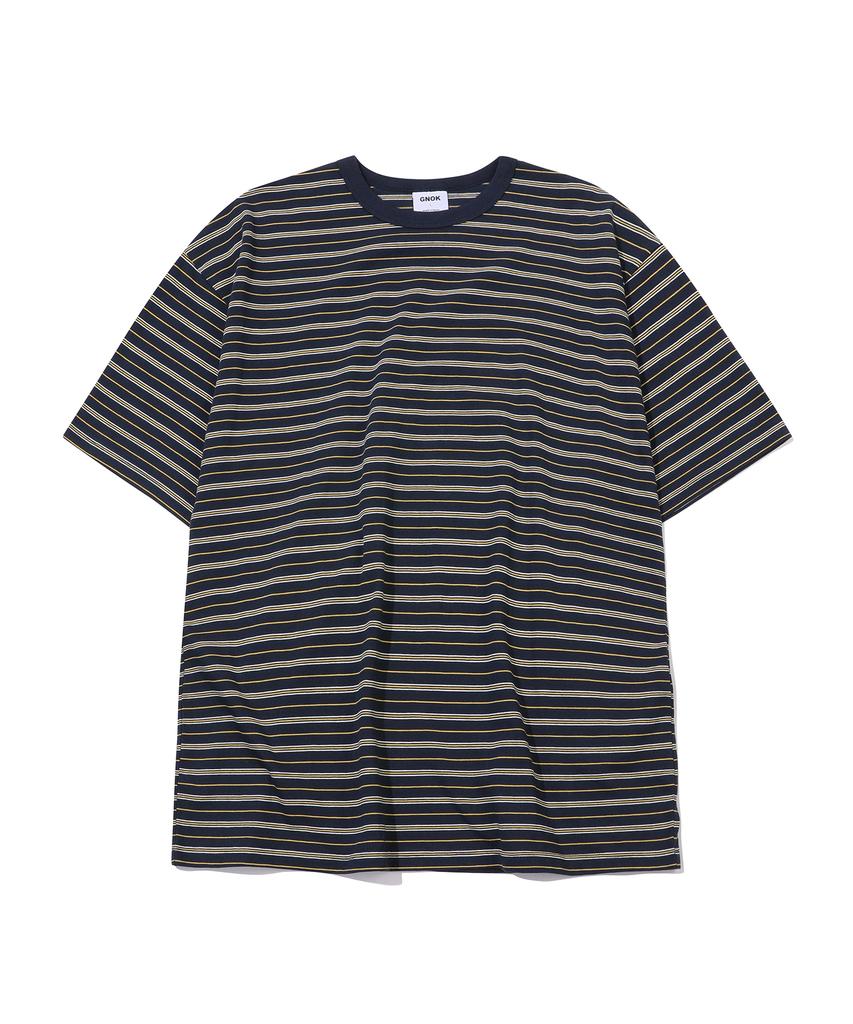 GNOK [Unisex] Triple Stripe Short Sleeve T-Shirt [Navy]