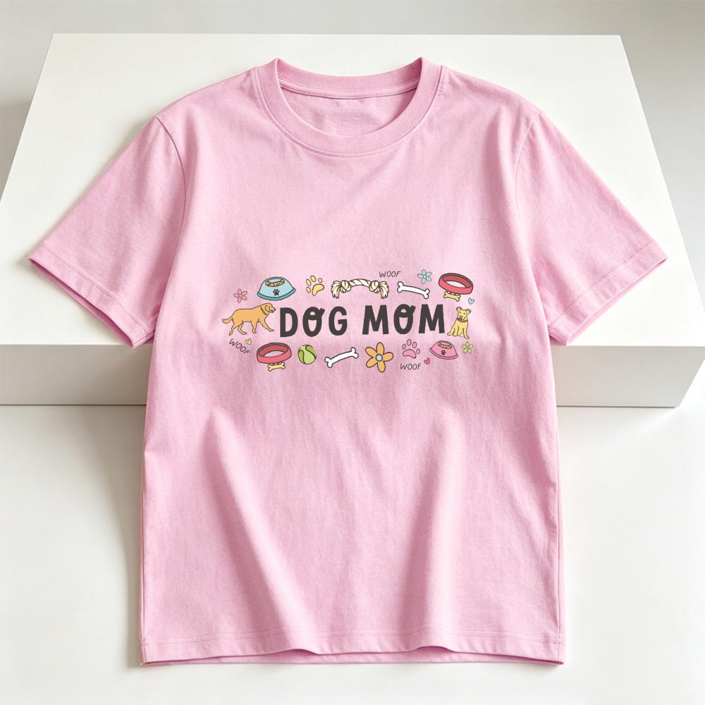 Cute Dog Mom Tee Dog Mom Life Short Sleeve Unisex Summer Daily Life Casual Crewneck Cotton Tshirt Fur Mom Gift Tshirt