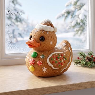 Kersthuisje Ornamentenset Kerst Eend Beeldje, Hars Beeldhouwwerk voor Decoratie, Leuke Micro Landschap Accessoires Desktop Ornamenten met Feestelijke Elementen