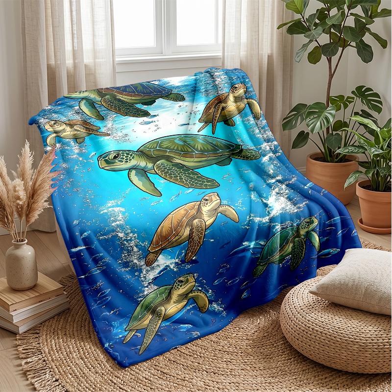 Ocean Turtle Journey Theme blanket Lightweight Warm Flannel Blanket Decorative Throw Blanket for Home Decoration