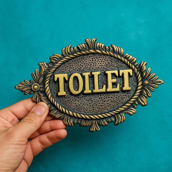 Hand-Painted Toilet Sigh Cast Metal Industrial Decor