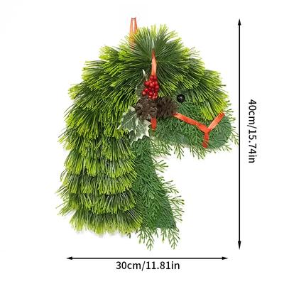2025 New Horse Head Wreath Rustic Artificial Green Wreaths For Front Door With Red Ribbon Decor Christmas Door Hanging Decoratio