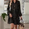 JKASHDK Women's Fashion Spring Fall Polka Dot Print Long Sleeve V-Neck Loose Waistline Casual Dresses
