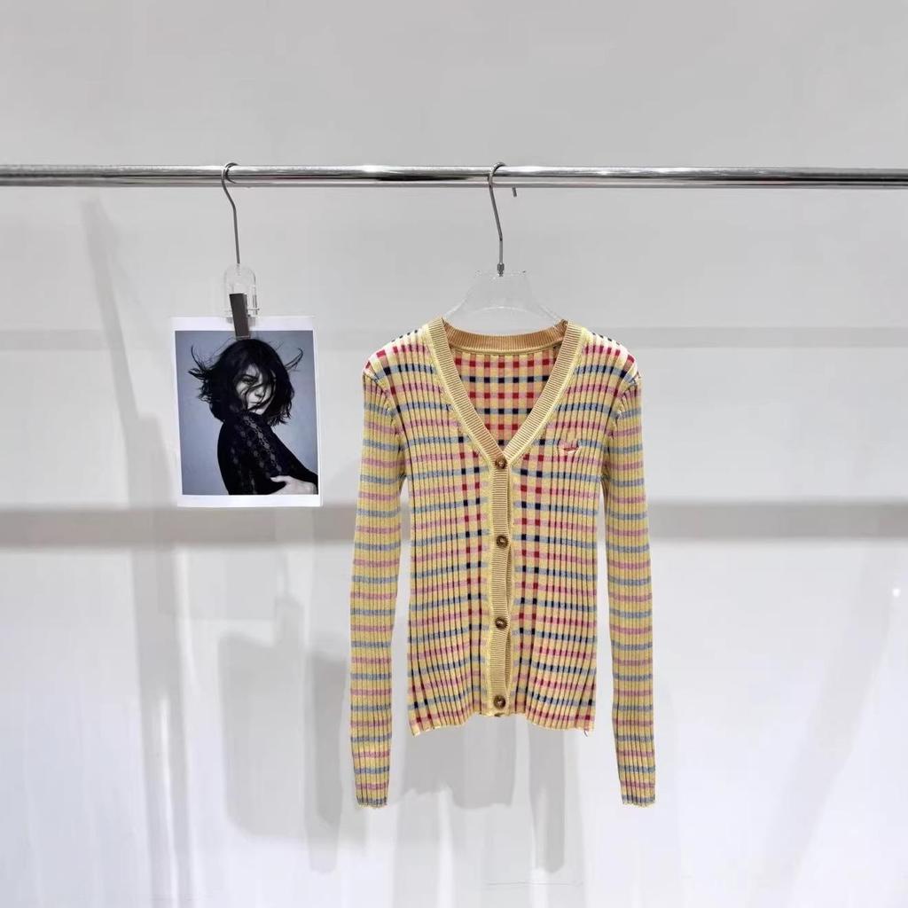 2026 Spring Slim-Fit Plaid Stripe Knit Cardigan