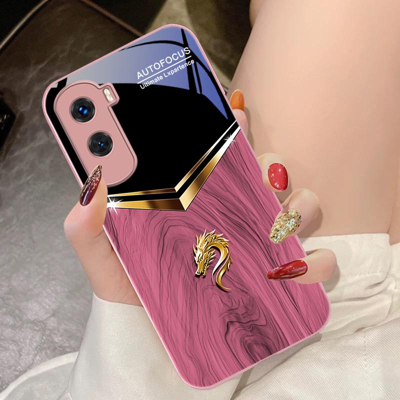 V-shaped Dragon Head For Honor 200 90 8X 9X Pro Lite P50 P40 Nova 10 11i P60 Magic4 6 Mate 20 50 Tempered Glass Phone Case