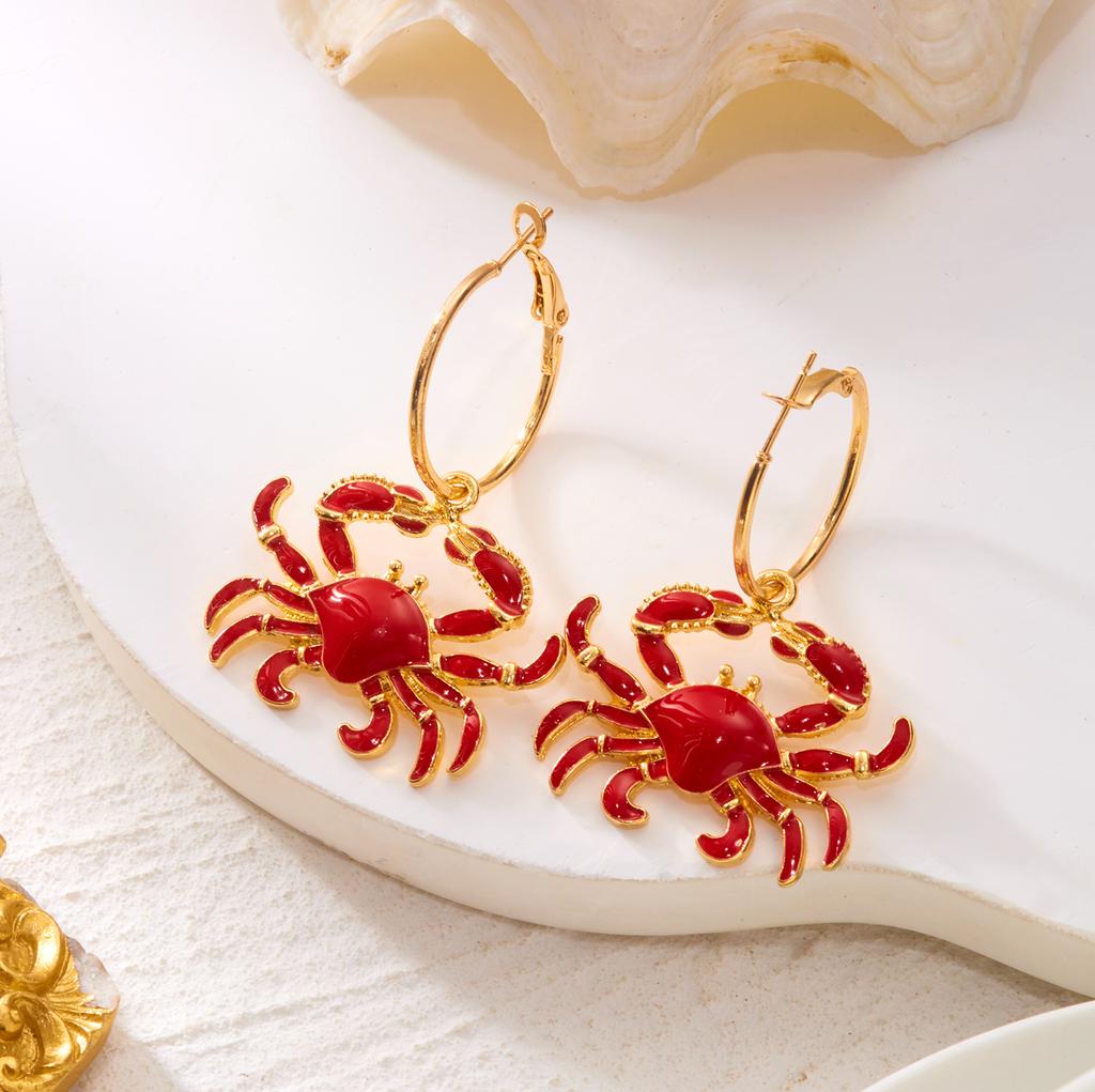 Vacation Style Funny Crab Shaped Dangle Earrings for Women Bohemia Red Lobster Pendant Earring Girls Summer Beach Party Jewelry