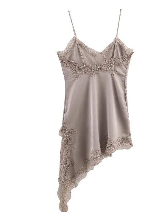Asymmetrical Lace Strappy Dress - Fashionable European & American Holiday Style