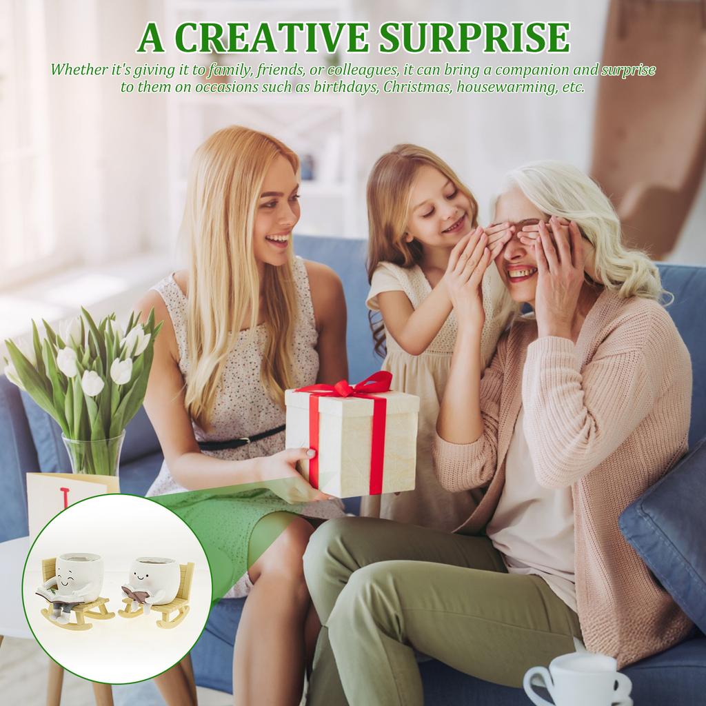 1/2Pcs Smile Face Planter Pot With Drainage Hole Indoor Outdoor Rocking Chair Plant Pot  Cute Succulent Pot Home Decoration