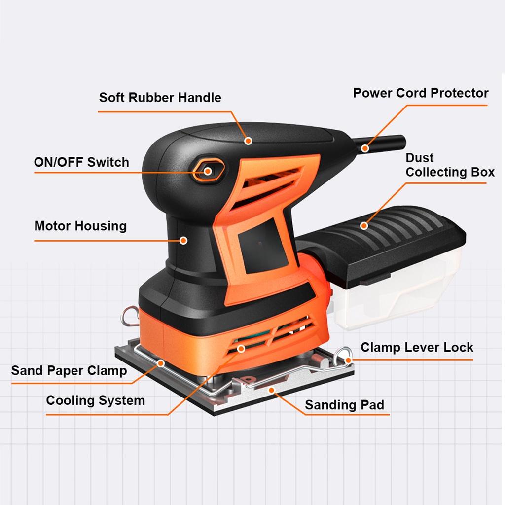 260W Square Random Orbital Electric Sander Machine with 20Pcs Sandpapers Strong Dust Collection Polisher Power Tool