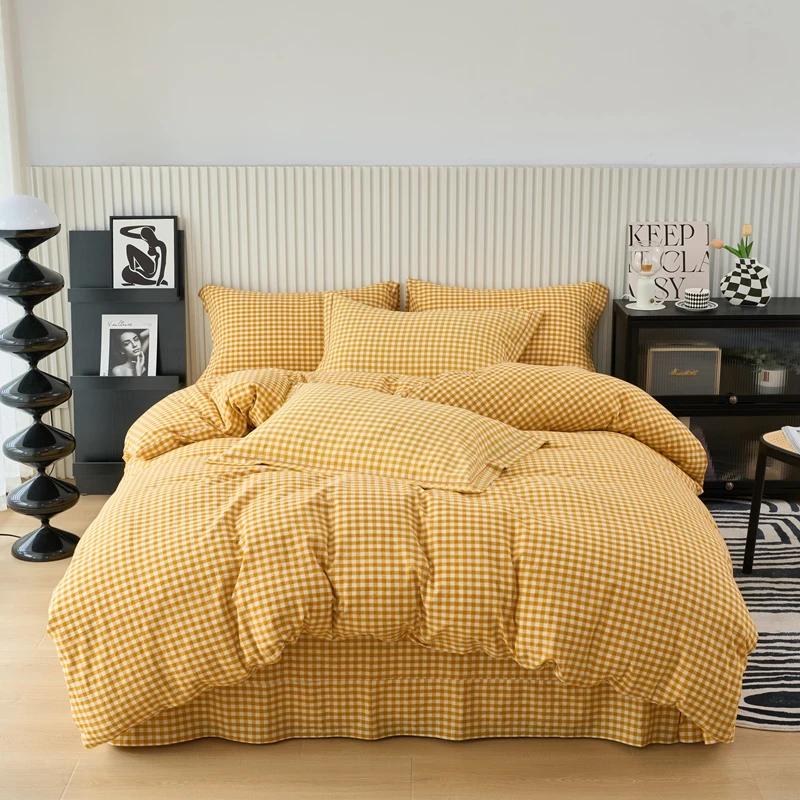 New Cotton Quilt Cover Plaid Yarn-dyed Washed Single Douvet Bed 160x210 220x240 Skin Friendly Comfortable Large Size Bedding