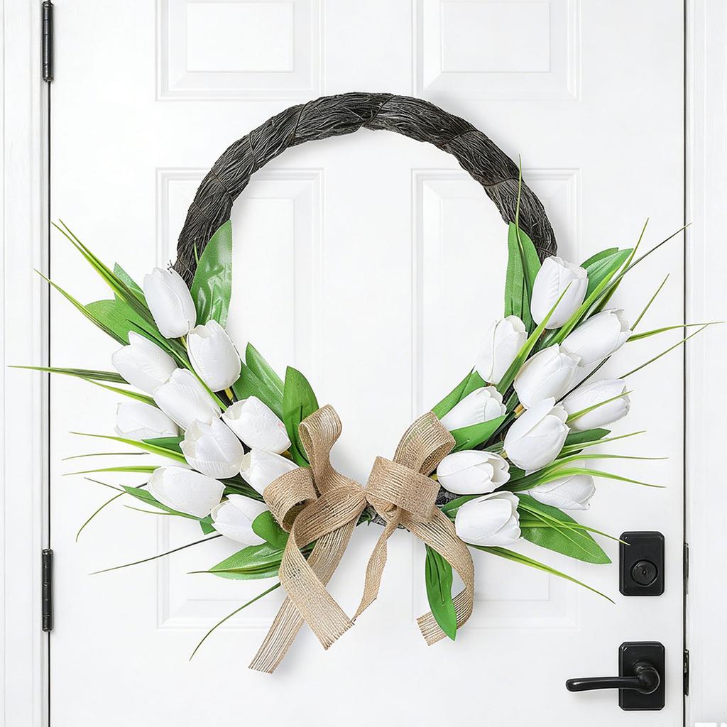 Spring Summer Wreath for Front Door Artificial Flower Wreath for Indoor Outdoor Wall Festival Home Wedding Decor White