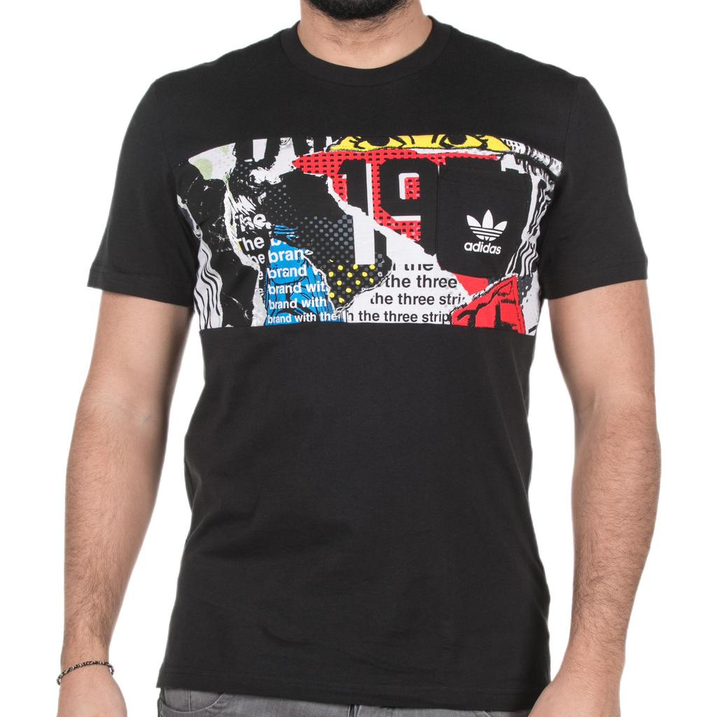 Adidas Originals Puzzle Print Logo Crew Neck T-Shirt Men Tops Black BQ3032