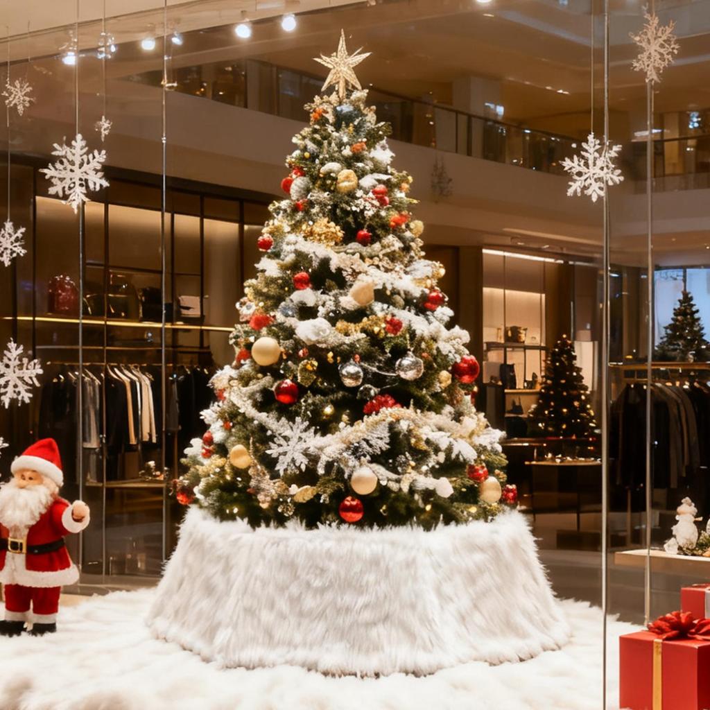 Christmas Tree Collar Christmas Soft Plush White Collar Christmas Tree Decorations Base Bohemian-style Hexagonal Cover Skirt