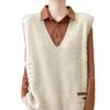 Pure Wool V-Neck Knit Vest - Versatile, Solid Color, Loose Fit, Sleeveless Pullover Cardigan