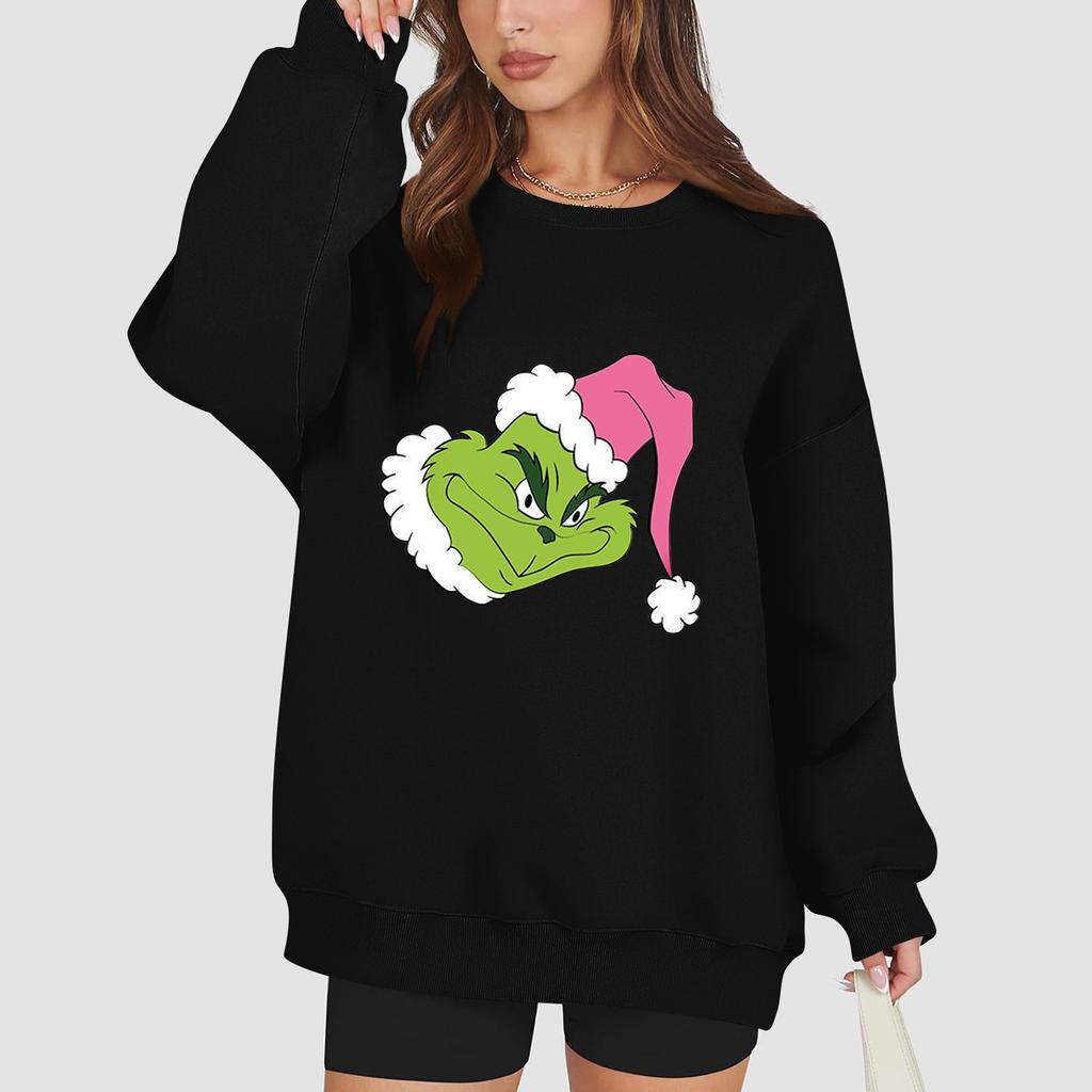 Women's Fashion Long Sleeve Print Round Neck Loose Pullover Sweater Top