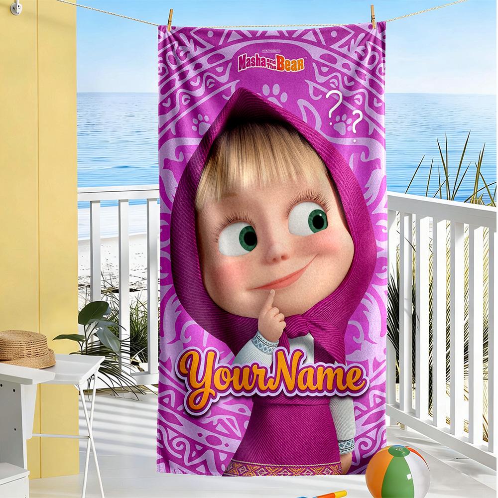 Masha Bear Personalized Name Beach Towel Soft Durable Quick-Dry Suitable for Swimming Gym Camping Yoga Vacation