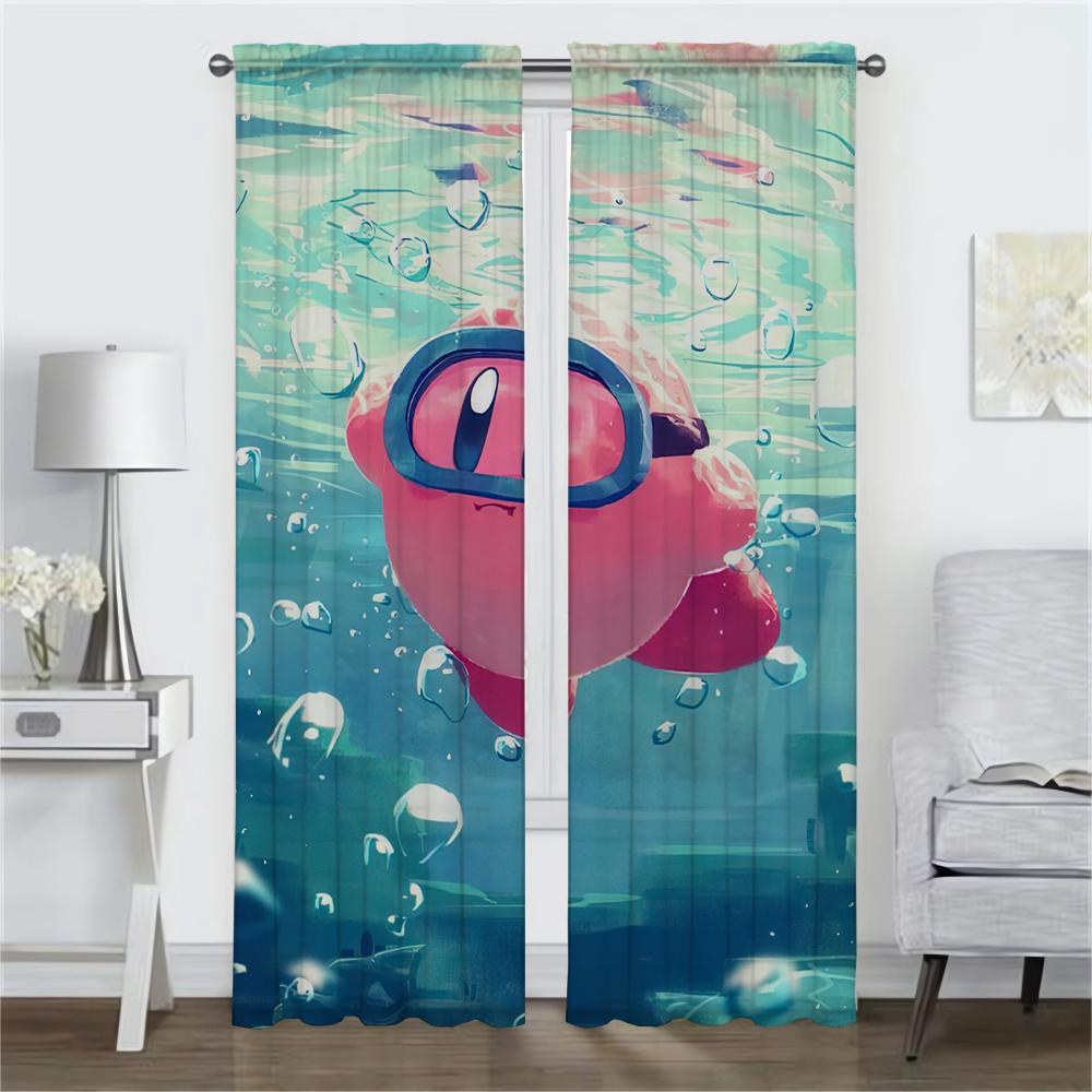 Window Curtain for Room 2 Panel Kawaii Cartoon K-KirbyS Kitchen Curtains Shades Tulle for Bedroom Home Interior Curtains Living