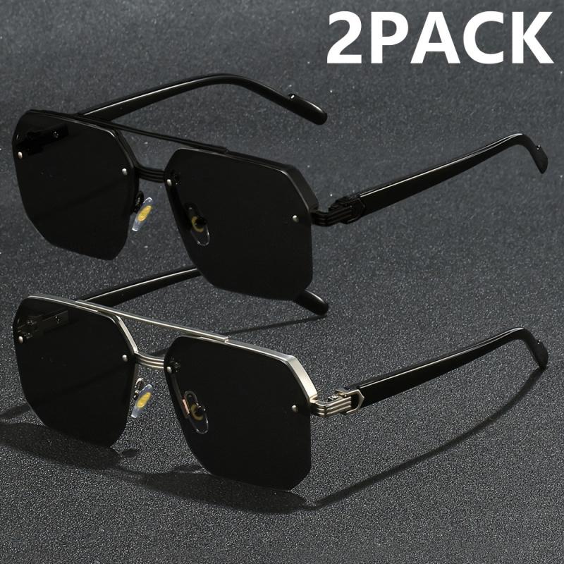 2PCs semi-rimless Stylish glasses for men and women-zinc alloy frame PC lenses perfect for summer parties casual streetwear