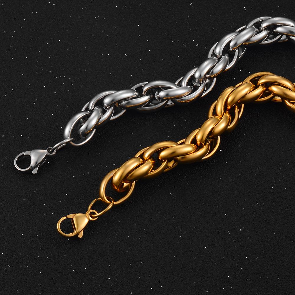 Stainless Steel Chain Retro Metal Twist Chain Bracelet Width 8mm Men's Hip Hop Fashion Jewelry