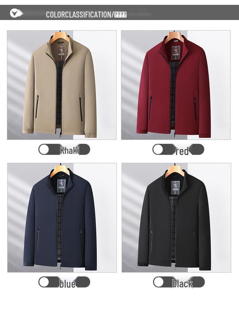 Red Festive Small Stand-Collar Casual Jacket for Middle-Aged Men - Spring/Autumn